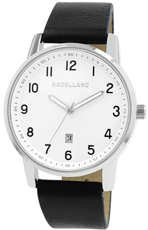 Excellanc Herren Armbanduhr aus Kunstleder in Schwarz, in Einer Länge von 26 cm, Klassisches Design für jeden Mann