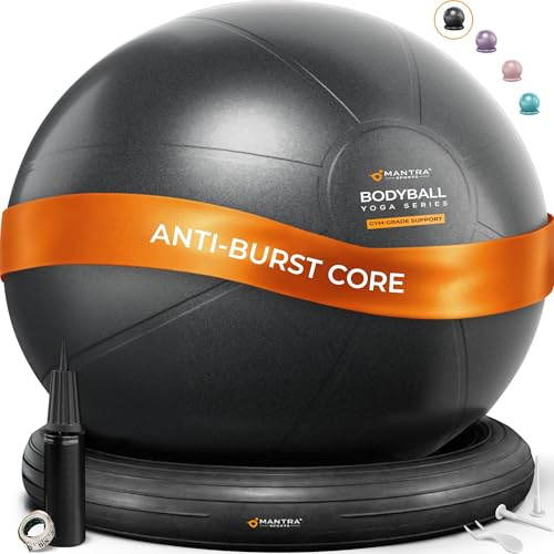 MANTRA SPORTS Yoga Ball Chair - Stability Ball and Exercise with Base for Office Desk Sitting, Active Chair for Posture & Core Support, Seat for Home Gym, Abs, Stretching, Therapy, Fast Pump Included