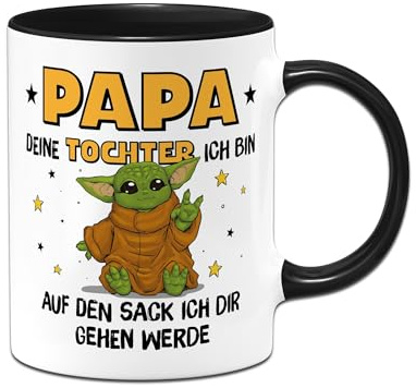 Tassenbrennerei Tasse Baby Alien Papa deine Tochter ich bin Lustiges Vatertagsgeschenk Geschenk für Papa Kaffeebecher (Schwarz)