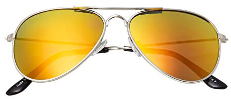 Ultra Kids Sunglasses - Classic Pilot Style UV400 Protection - Durable Metal Frames & Polycarbonate Lenses - Retro Look for Boys Girls - Stylish Sunglasses for Children - Silver with Orange Lenses