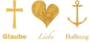 modern times Postkarte Gold Karte mit Golddruck LUSTIG - Motiv: GLAUBE LIEBE HOFFNUNG, Anlass: Alles Gute/Wünsche, Künstler/Verlag GOLD, Größe: A6