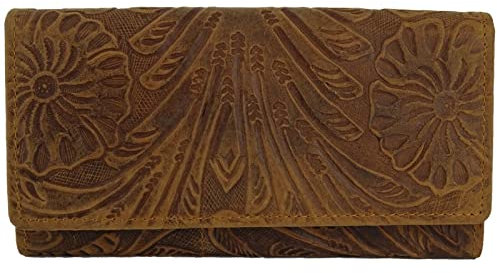 Hill Burry Geldbörse für Frauen | Geldbeutel für Damen | Portemonnaie aus Leder | Top Qualität braun Brown | Blumen Muster