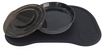 Twistshake Click Mat + Plate | Baby Non-Slip Tableware Set | Baby Plate + Baby Placemat (38x25) | BPA-Free Baby Weaning Plate | Baby Suction Plate | Food Training Plate for Kids 6m+ | Black