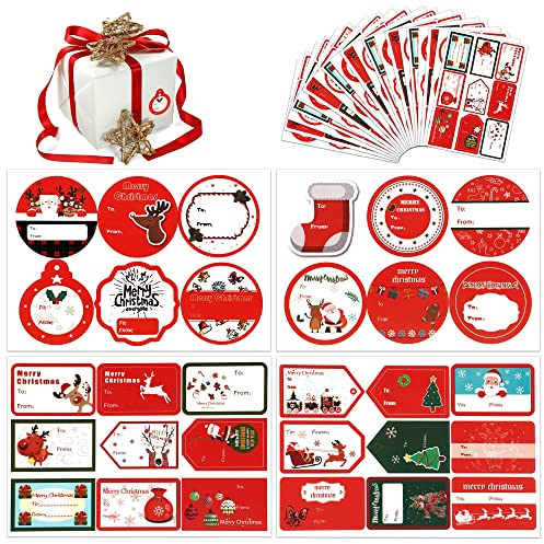 HOWAF 150 Stück Weihnachtsaufkleber zum Beschriften Weihnachtssticker Selbstklebend Geschenkaufkleber Weihnachten Weihnachtsetiketten Namensschild für Weihnachtsdeko Geschenkverpackungen