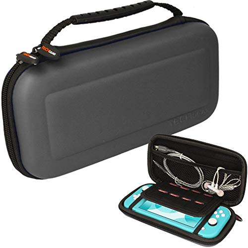 TECHGEAR Switch Lite Coque - Étui Housse de Protection, Pochette De Transport, Housse Rigide de Rangement Coque Compatible avec Nintendo Switch Lite, 8 Fentes pour Cartes de Jeu + Accessoires [Gris]