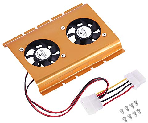ASHATA HDD Dual-Lüfter-Kühler, 3,5-Zoll-Festplattenlüfter-Kühler Goldfarben, Festplattenkühler für Festplatten mit schneller Wärmeableitung, 2 Lüfter(Gold)