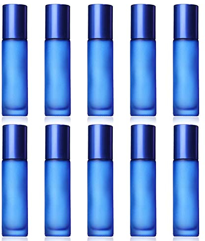MoreChioce Roll-on pour Huile Essentielle,10 Pièces 10 ml Rechargeable Flacon Vide en Verre Bouteilles Miniature avec Bille en Acier Inoxydable Make Up Cosmétique Boîte,Mat Bleu Foncé