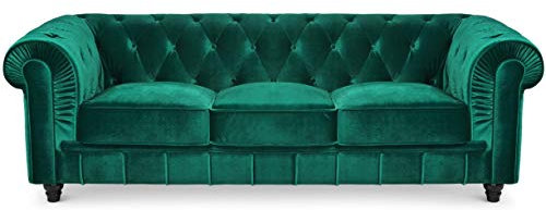 Menzzo Großes Sofa aus Samt, Grün, L 207 x T 80 x H 72 cm