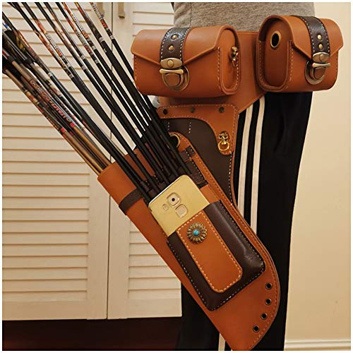 Leder Pfeilköcher - Traditionell Hip Quiver - Jagd-Schießen Bogenschießen Köcher - Pfeil Halter Quiverbag Bogen-Pfeil-Halter-Schulter-Gurt-Beutel-Beutel für Shooting Target, mit großem Beutel,A