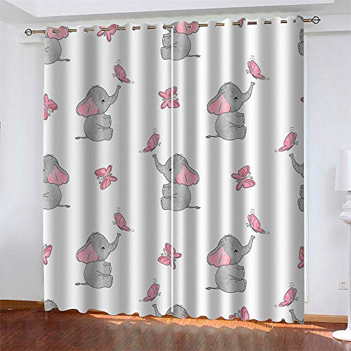 LLWERSJ Vorhänge Blickdicht Pink Dumbo Kinder Vorhang Blickdicht Thermovorhang Verdunkelungsvorhänge mit Ösen für Wohnzimmer Schlafzimmer Kinderzimmer 2er Set B140 x H245cm