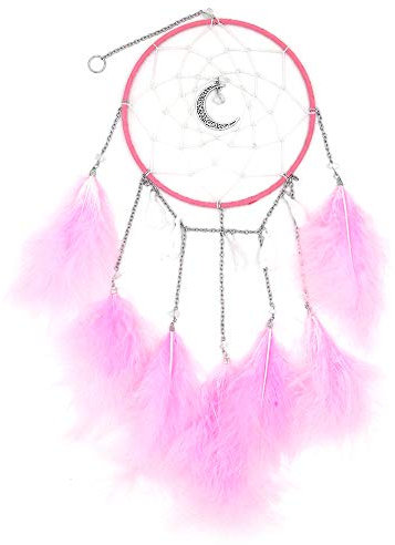 Shiwaki Moonlight Feather Dream Catcher, handgefertigte Traumf?nger für Schlafzimmer Wandbehang Wohnkultur Ornamente Craft Car Ornamente (Pink)
