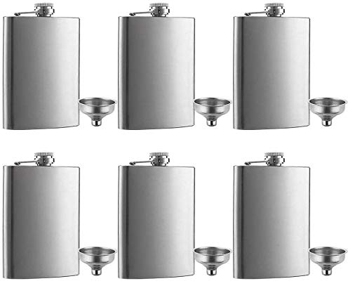 Lot de 6 flasques et entonnoirs en acier inoxydable de 236,8 g par QLL, entonnoir facile à verser, excellent cadeau (6 pièces, 226,8 g)