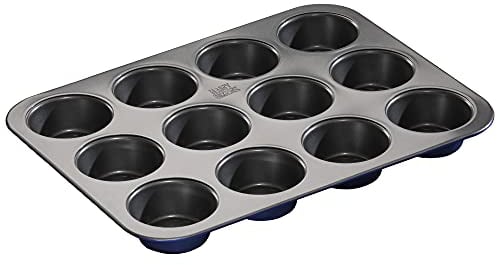Hairy Bikers Bakeware, 12 Cup Muffin Tray, Non Stick, Dishwasher Safe, Blue