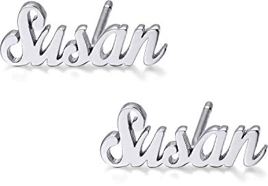 SOULMEET Sterling Silber Buchstaben Ohrstecker personalisierte Namensohrringe für Frauen (Silberfarbe, Sterling-Silber)