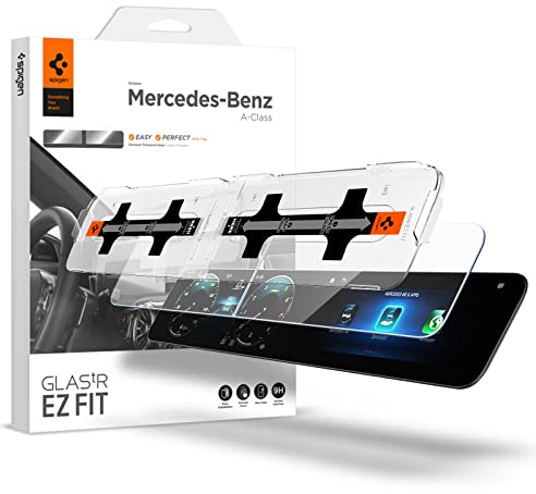 Spigen Glas.tR EZ Fit Schutzfolie kompatibel mit Mercedes Benz A Klasse (W177, 2018-2023), GLB (2020-2024), CLA (2020-2023), Schablone für Installation, Kristallklar, Kratzfest, 9H Folie