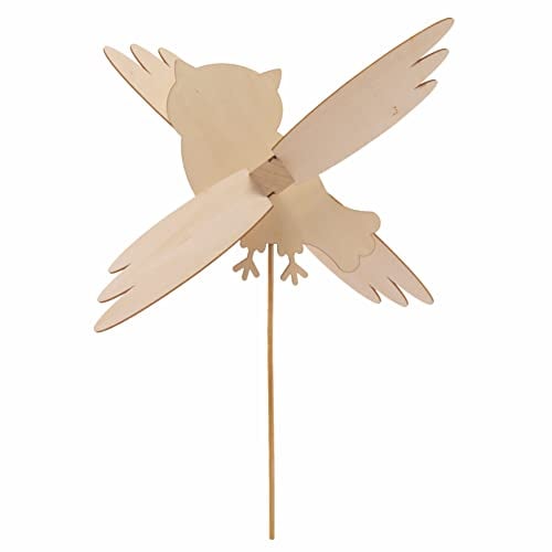 Baker Ross FE647 Holz-Eulen-Windmühle-Sets, 3 Stück, Windmühlen für Garten, Machen Sie Ihr eigenes Windspiel, Holzbastelarbeiten für Kinder, Dekorieren und Ausstellen