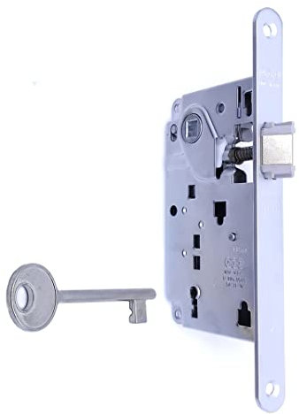 AGB - Serrure de porte intérieure série CENTRO. (Fr. 18x196, In. 90, En. 50, Qu. 8., SCROCK CLÉS, CHROMÉ MAT)