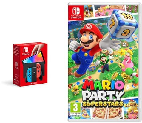 Console Nintendo Switch (Modèle OLED) avec Manettes Joy-Con Bleu Néon/Rouge Néon + Mario Party Superstars (Nintendo Switch)