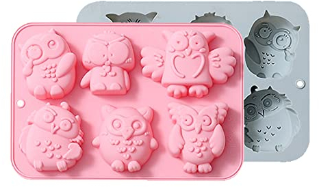 CANDeal 2 Stück Pralinenformen Mit 6 Vertiefungen, Niedliche Eule, Antihaft-3D-Silikonformen, Backformen Für Pralinen, Süßigkeiten, Eiswürfel, Wackelpudding, Handgemachte Seife Und Badebomben