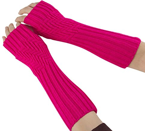 Damen Handschuhe Lange Armstulpen Fingerlose Mode Party Fahrradhandschuhe Pulswärmer Sleeve Soft Fingerless Arm Winter Damenmode Fäustlinge Warme Handstulpen Schwarz Warm (A-Hot Pink, One Size)