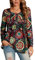 Enmain Women's Long Sleeve Tunic Tops Plus Size Casual Ladies Tunic Tops Small V Neck Button Up T Shirt Blouse,Black Flower,3XL