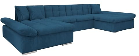 Mirjan24 Ecksofa Alia Cord mit Regulierbare Armlehnen, 2 Bettkasten und Schlaffunktion, U-Form Eckcouch vom Hersteller, Sofa Couch Wohnlandschaft (Poso 05)