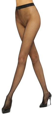 Wolford Twenties Econyl Fishnet Tights for Women Sustainable Small Net Pantyhose with Matte Finish and Logo Waistband