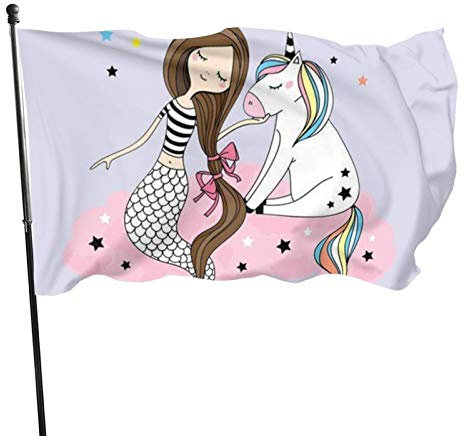Gartenfahne Einhorn Meerjungfrau Hofhaus Außendekoration Fahnen Banner für Terrasse Rasen 3x5 Ft