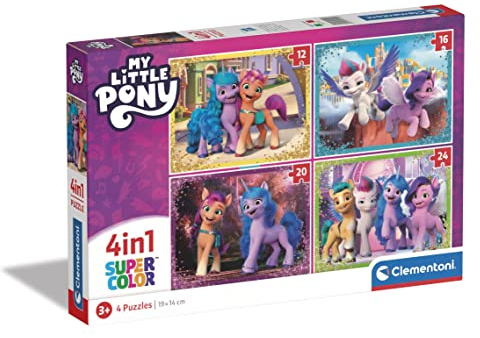 Clementoni - 21519 - Supercolor Puzzle 4 In 1 - My Little Pony - Puzzle 12,16,20,24 Teile Ab 3 Jahren, Buntes Kinderpuzzle Mit Besonderer Leuchtkraft, Geschicklichkeitsspiel Für Kinder
