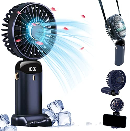 FAYHIJUN Ventilateur de Poche,Mini à Main Portable, Piles Rechargeables USB,3000mAh 3 Vitesses Personnel Bureau poche 8 - 18Hs travail tranquille (Indigo blue-Handheld)
