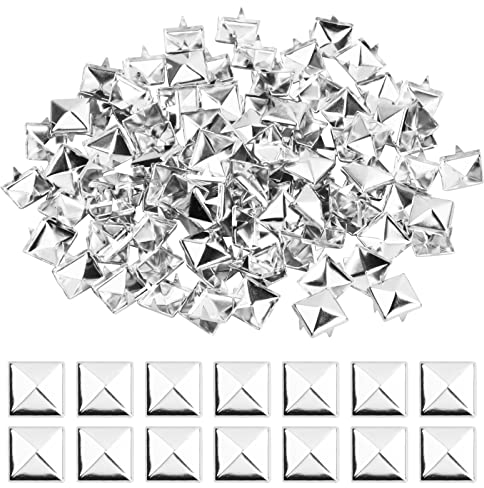 Vesaneae 100 Stück Quadratische Nieten, 10mm Metall Nieten, Punk Pyramid Nieten, DIY Leder Spike Nieten, Metall Quadratische Nieten, Krallen Nieten für Taschen, Kleidung, Schuhe (Silber)