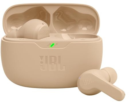 JBL Vibe Beam - True Wireless JBL Deep Bass Sound Earbuds, Bluetooth 5.2, Water & Dust Resistant, Hands-free call with VoiceAware, Up to 32 hours of battery life (Beige)