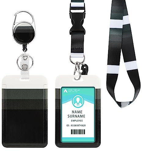 DUOUPA Porte Badge avec Cordon,Tour de Cou Badge avec Porte-Cartes,Porte Badge Enrouleur, Strap Neck avec Swivel Lobster Clasp pour Porte Badges d'Identification(Noir et blanc)