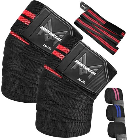 MERCURYAL Kniebandage für Fitnessstudio, Powerlifting, elastisch, 2 m, Knieschoner für Fitnessstudio, Kniebandage für Gewichtheben, Kniebandage, Unterstützung für Muskeltraining, Squat,