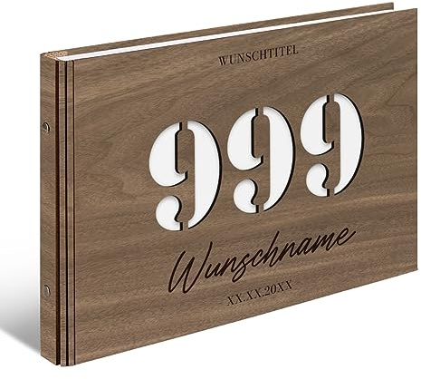 Individuelles Gästebuch zum Geburtstag – Echtes Holz mit Persönlicher Gravur, Zahl individuell ausgestanzt, hochwertige 72 Blatt / 144 Naturpapier Seiten, DIN A4 Quer Ideal für bleibende Erinnerungen