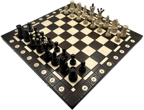 SZACHY-SZAFRANIEC - Schachspiel - Schach Ambasador Bronze - Klappbar Schachbrett |54x54cm| aus Holz & 32 Schachfiguren - Chess Board Set