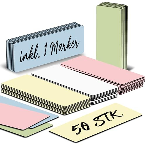BIROYAL 50Stk Magnetstreifen Beschreibbar - 8X3cm Whiteboard Magnete zum Beschriften - Magnetschilder zum Beschriften für Magnettafel Kühlschrank Metallschrank - Whiteboard zubehör - inkl. 1 Marker