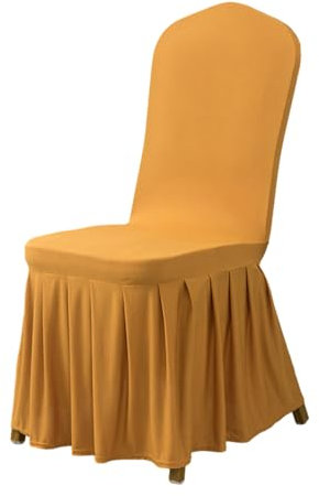 Odot Voller Wickelrock Stuhlhussen Esstisch, Stretch Stuhlhussen Hussen Abnehmbarer Waschbarer Stuhlbezug Polyester Reine Farbe Sesselbezug für Hochzeit (2er Set,Gold)