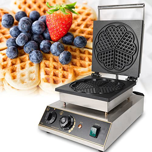 Waffeleisen Grill, 1750W Edelstahl Antihaftbeschichtung Platten Herzform Waffelautomat mit Temperaturregelung Kommerzielles Waffelmaschine, 50~300 ℃
