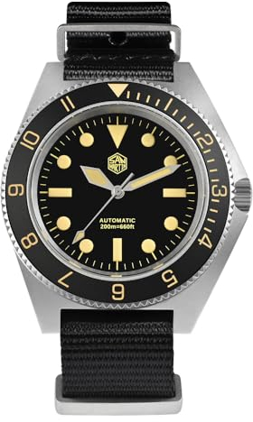 San Martin Edelstahl Taucher Herrenuhr NH35 Automatik Mechanisch Nylonband Schwarz Armbanduhr, V 1, Modern