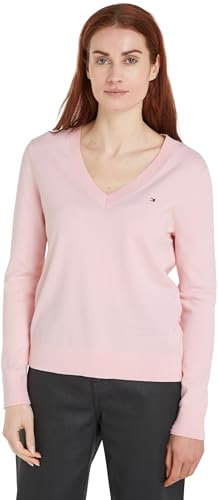 Tommy Hilfiger Damen Pullover Jersey V-Neck Strickpullover, Rosa (Delicate Pink), XL