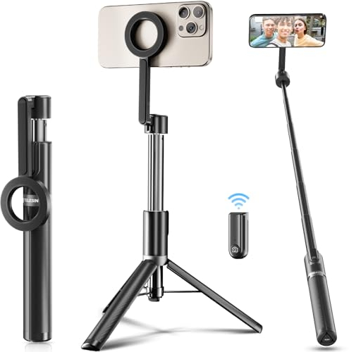 TELESIN° 1.3 M Telescópico Mando a distancia Bluetooth Fijación magnética Palo selfie para teléfonos móviles Trípode. Trípode portátil compatible con MagSafe para iPhone 15, 14, 13, 12 Pro Max Android