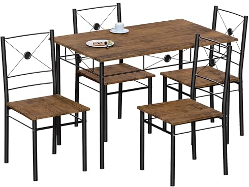 Vida Designs Roslyn Dining Table and Chair Set, Kitchen Breakfast Modern Contemporary Furniture Set (Dark Wood, 4 Seater)