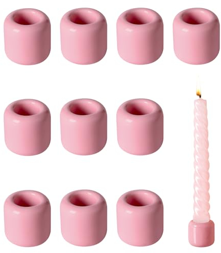 10 Stück Keramik Kerzenhalter Set, Kerzenhalter Stabkerze Kerzeneinsatz Tafelkerzen Runden DIY Kerzentülle Kerzenständer Kerzeneinsätze für Baumkerzen (Rosa)