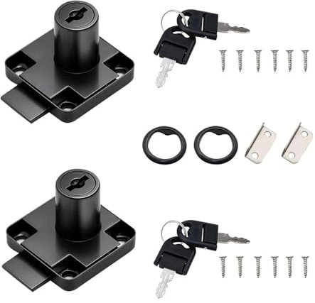 ANBOO 2PCS Serrure Boite Aux Lettres, Serrure de Tiroir de Bureau avec Clé Accessoires, à Cylindre avec Clés à Came en Alliage de Zinc pour Fermer des Placards (Noir)
