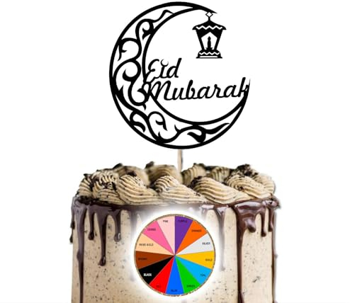 Eid Mubarak Black Mirror Finish Cake Topper for Large Cake with Transparent Stick