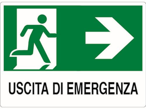 10PZ CARTELLO SEGNALETICO USCITA DI EMERGENZA DESTRA cm. 30x20