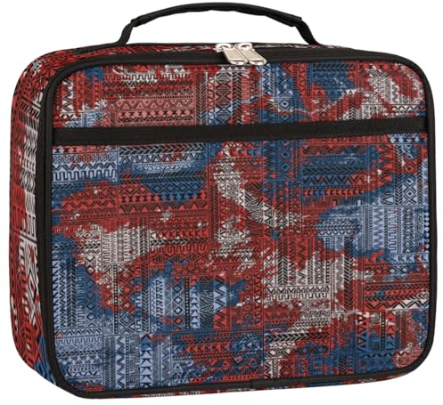 Lonchera rectangular geométrica abstracta aislada, lonchera vintage, lonchera térmica, contenedor de comida para viajes, picnic y trabajo