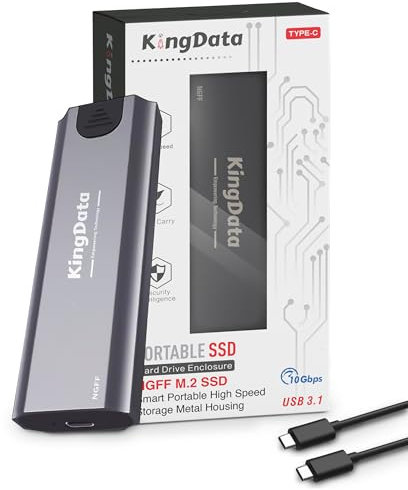 KingData Aluminum Enclosure Adapter USB 3.1 Type C to M.2 NGFF SSD External SSD Caddy Case Silver