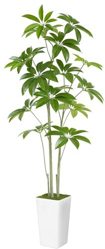 Aritificial Umbrella Schefflera Tree - 6Ft Tall Fake Plant with Realistic Leaves Faux Silk Indoor and Outdoor Decor for Home Living Room Bedroom Office Patio